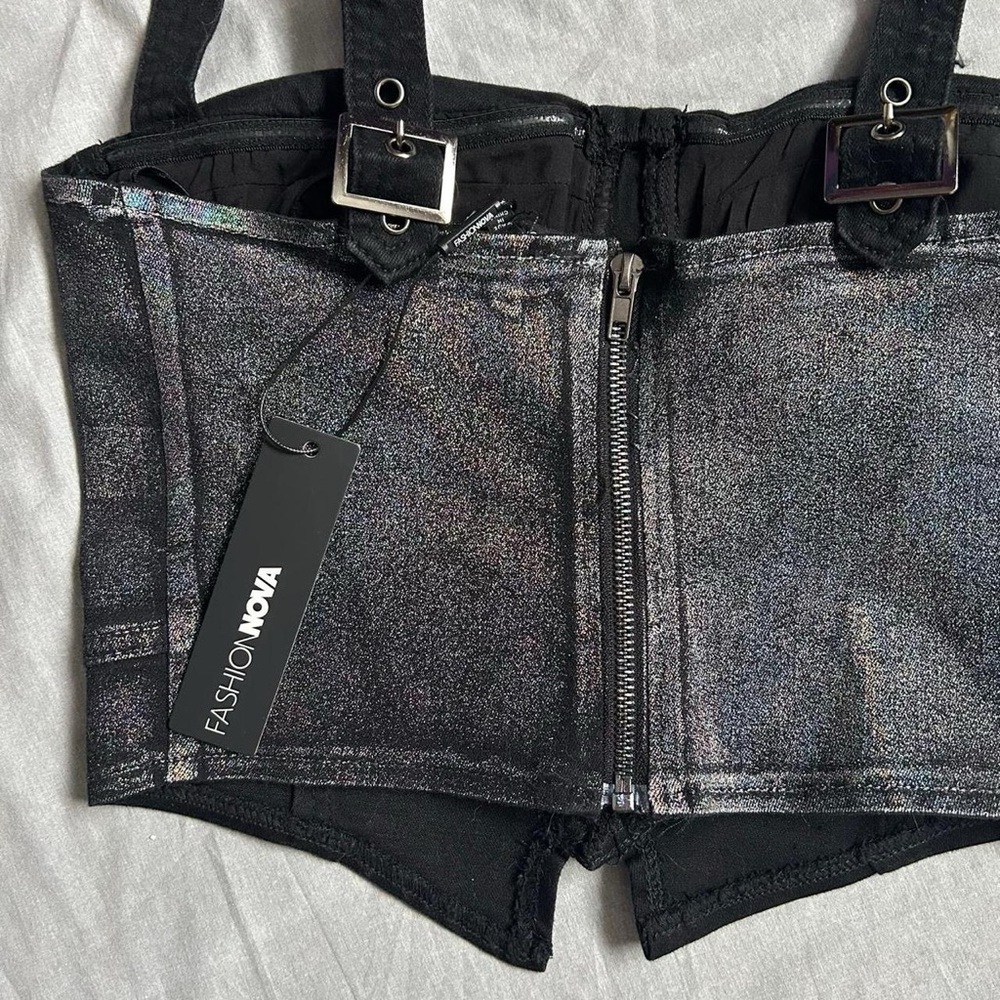 Black Metallic Fashion Nova Bustier Top - Picture 4 of 7